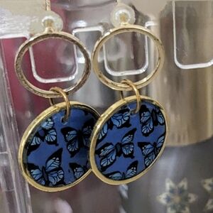 Gold and Blue Butterfly Earrings